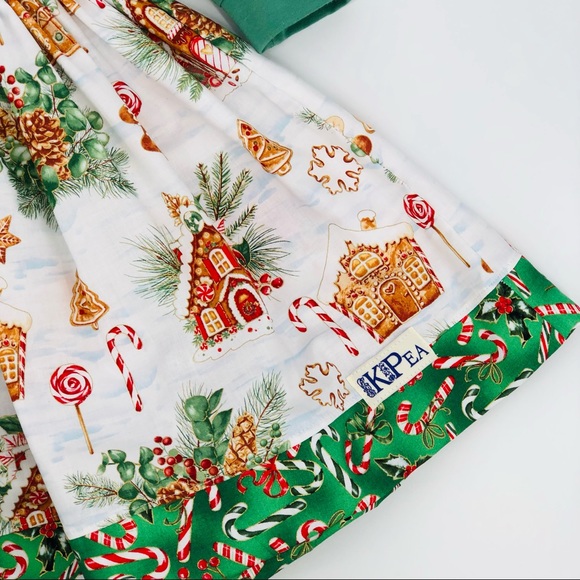 KPea Original Gingerbread Print Green Holiday Christmas Dress Cotton NEW - Picture 7 of 10